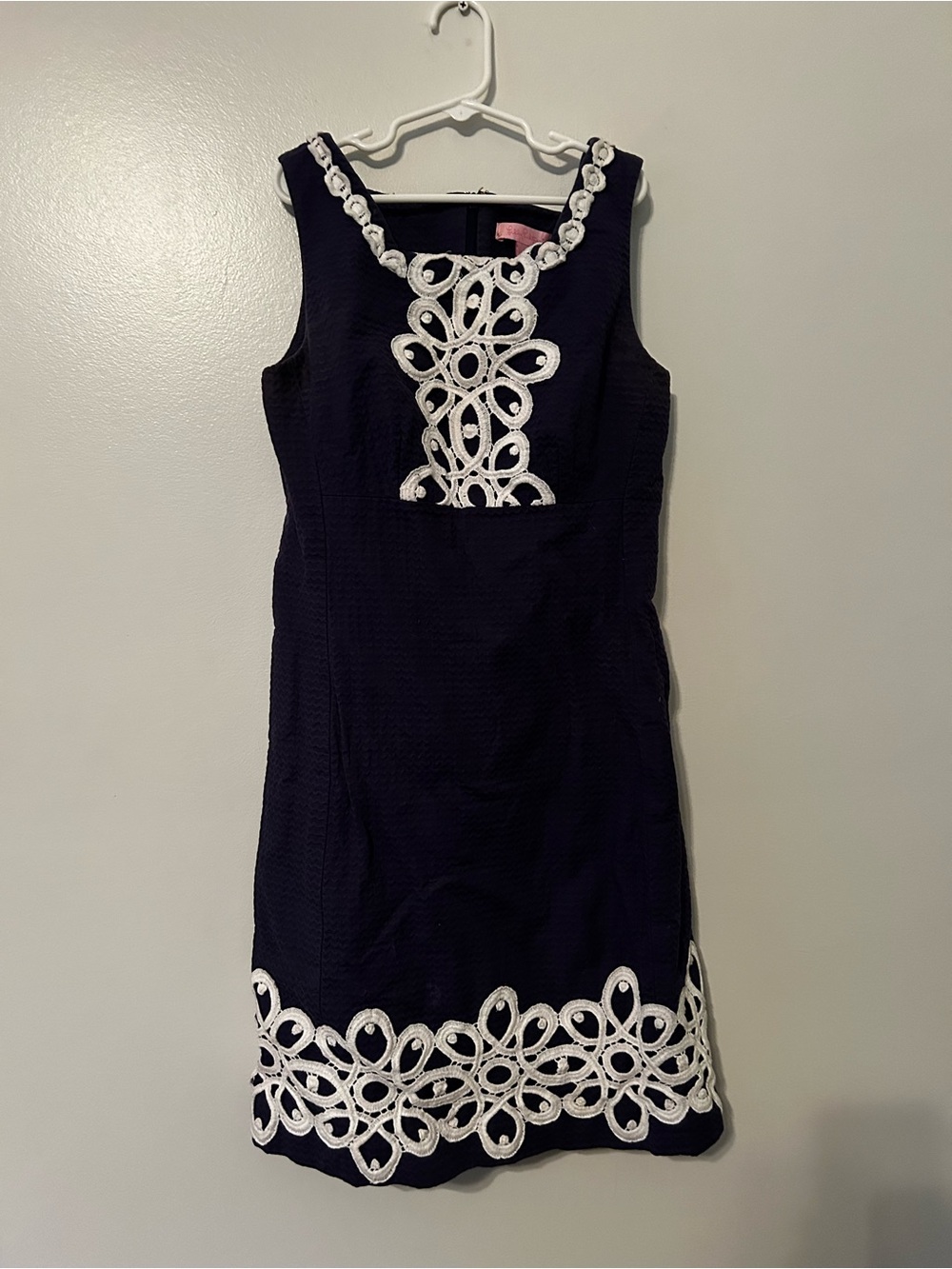Lilly Pulitzer Navy Shift Dress with White Lace Appliqué